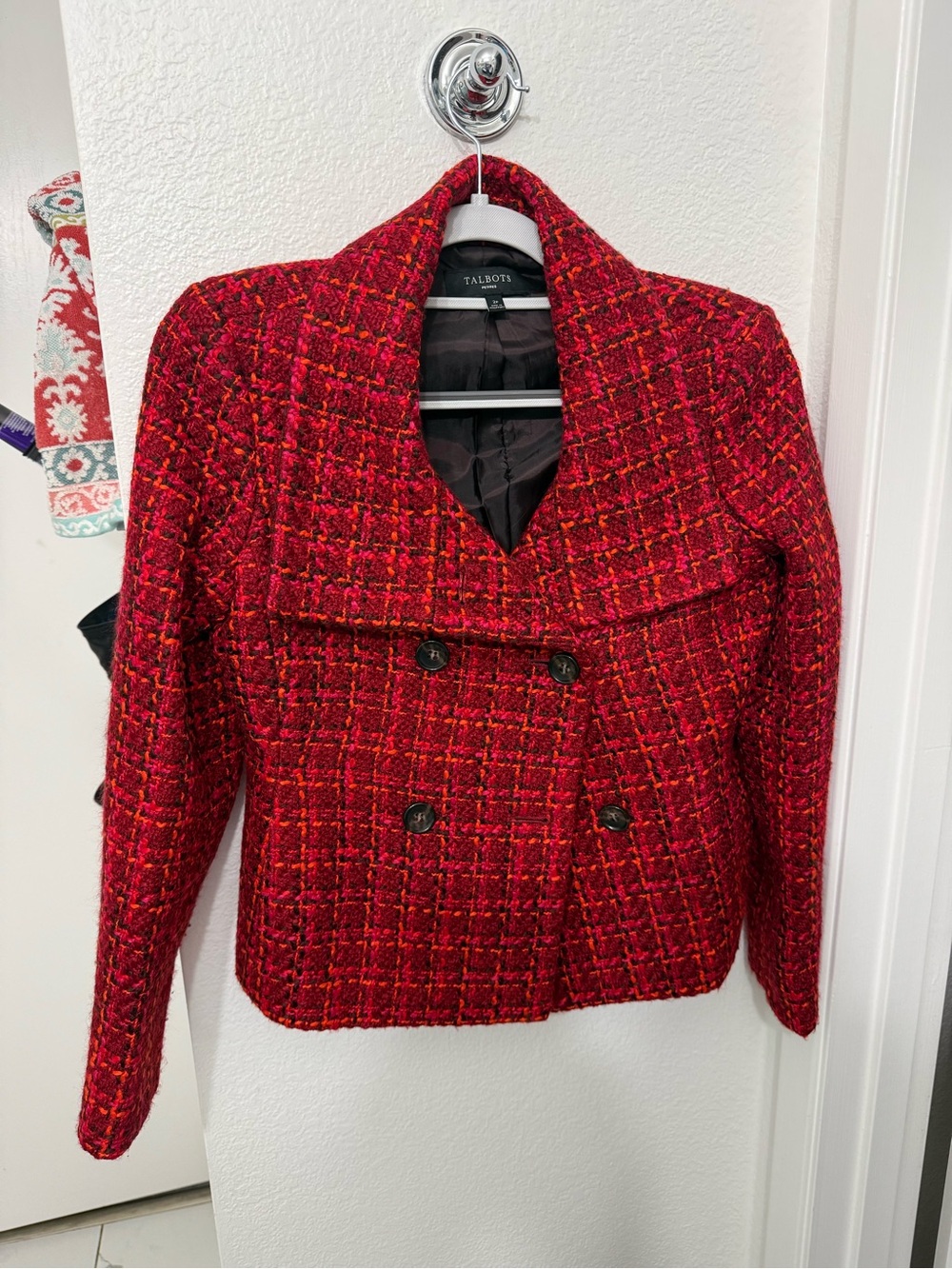 Talbots Red Tweed Double-Breasted Blazer Jacket